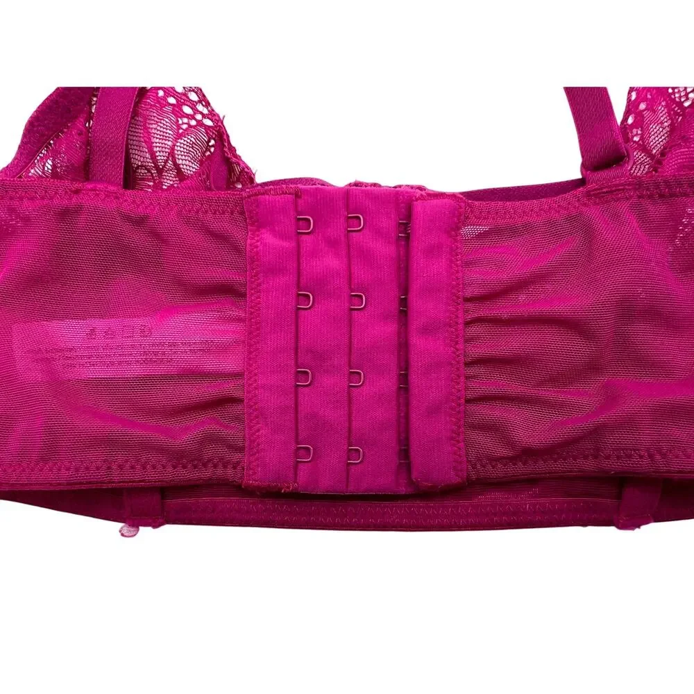 Adore Me Bra Longline Lace Strappy Balconette Underwire Back Closure Pink 32C